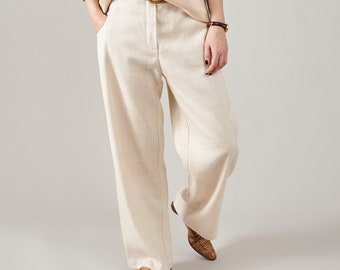 Elegant Pure Silk Slacks for Women - Luxurious Italian Raw Silk, Straight Loose Fit, Masculine Elegance for Clean Girl Aesthetic Adopters