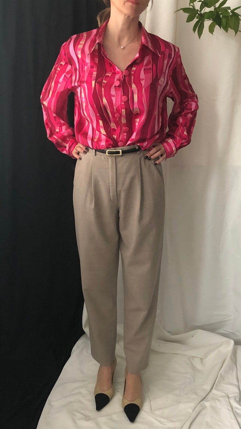 Vintage Pink 100/% Silk Blouse Size L