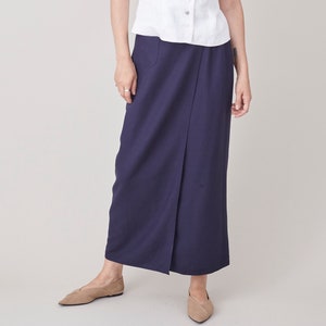 Vintage Linen Wrap Skirt for Women Size XS Navy Long Wrap Linen Skirt FTV1444 image 1
