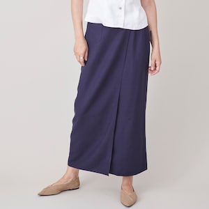 Vintage Linen Wrap Skirt for Women Size XS | Navy Long Wrap Linen Skirt FTV1444