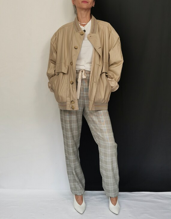 Vintage Beige Bomber Jacket | Unisex Silk Blend Bo
