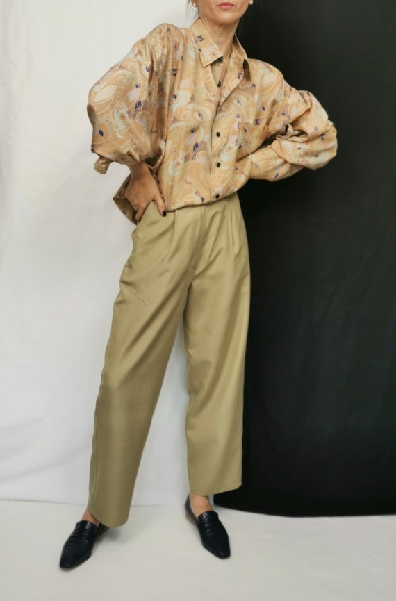 Vintage Silk Blouse L - XL | Oversized Printed Sil