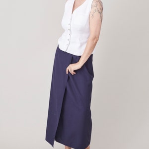 Vintage Linen Wrap Skirt for Women Size XS Navy Long Wrap Linen Skirt FTV1444 image 3