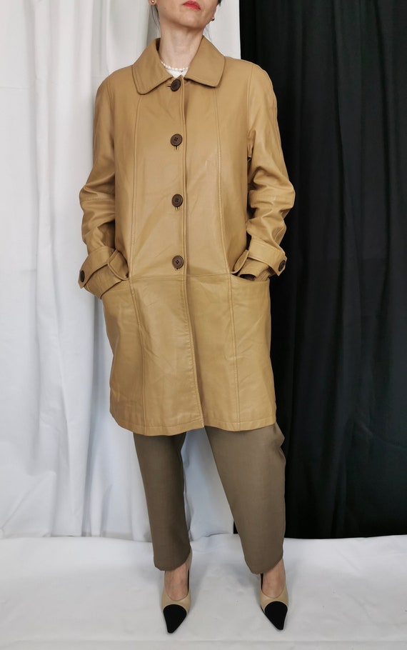 Vintage Leather Trench for Women Size S | Beige Le