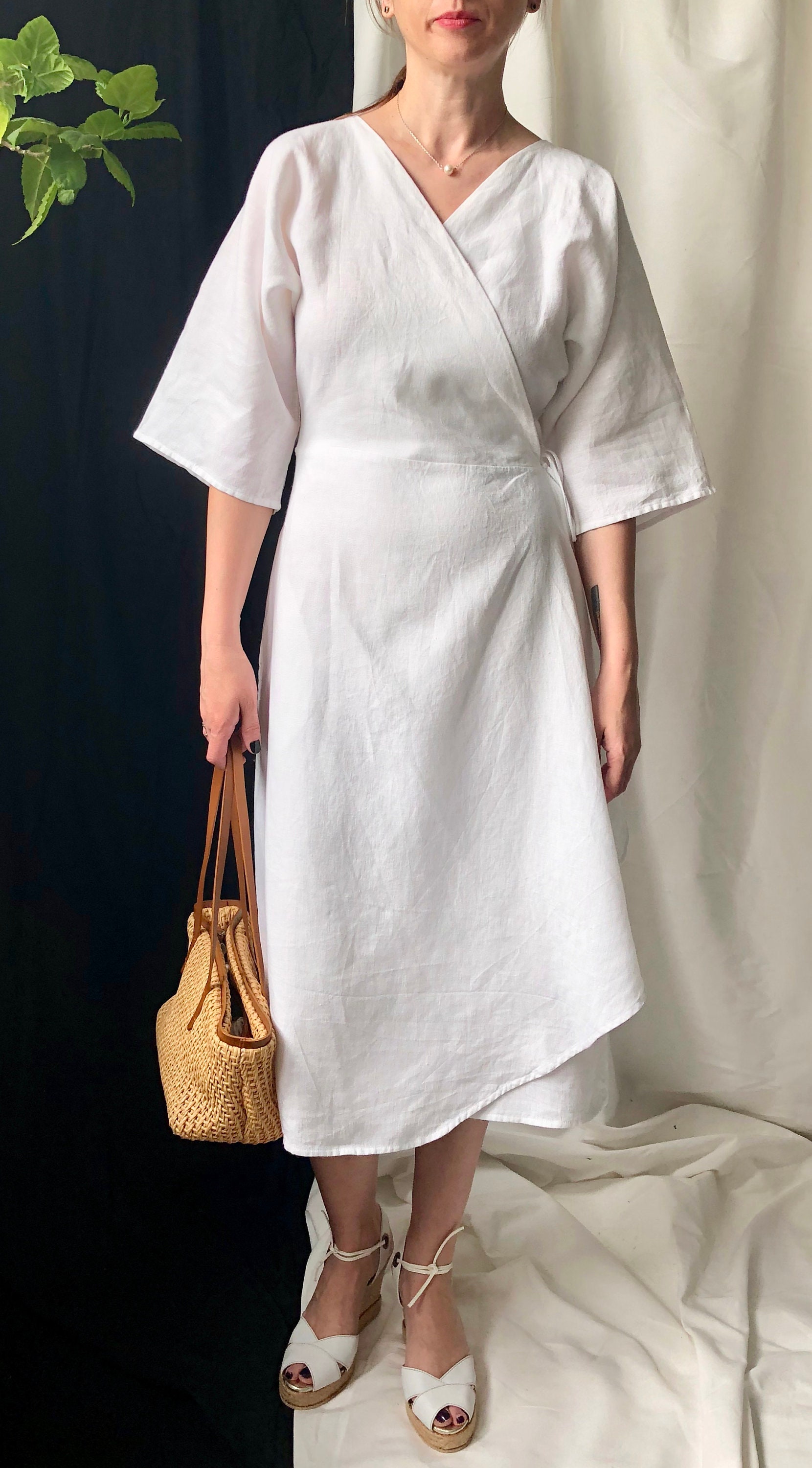 White linen wrap best sale dress
