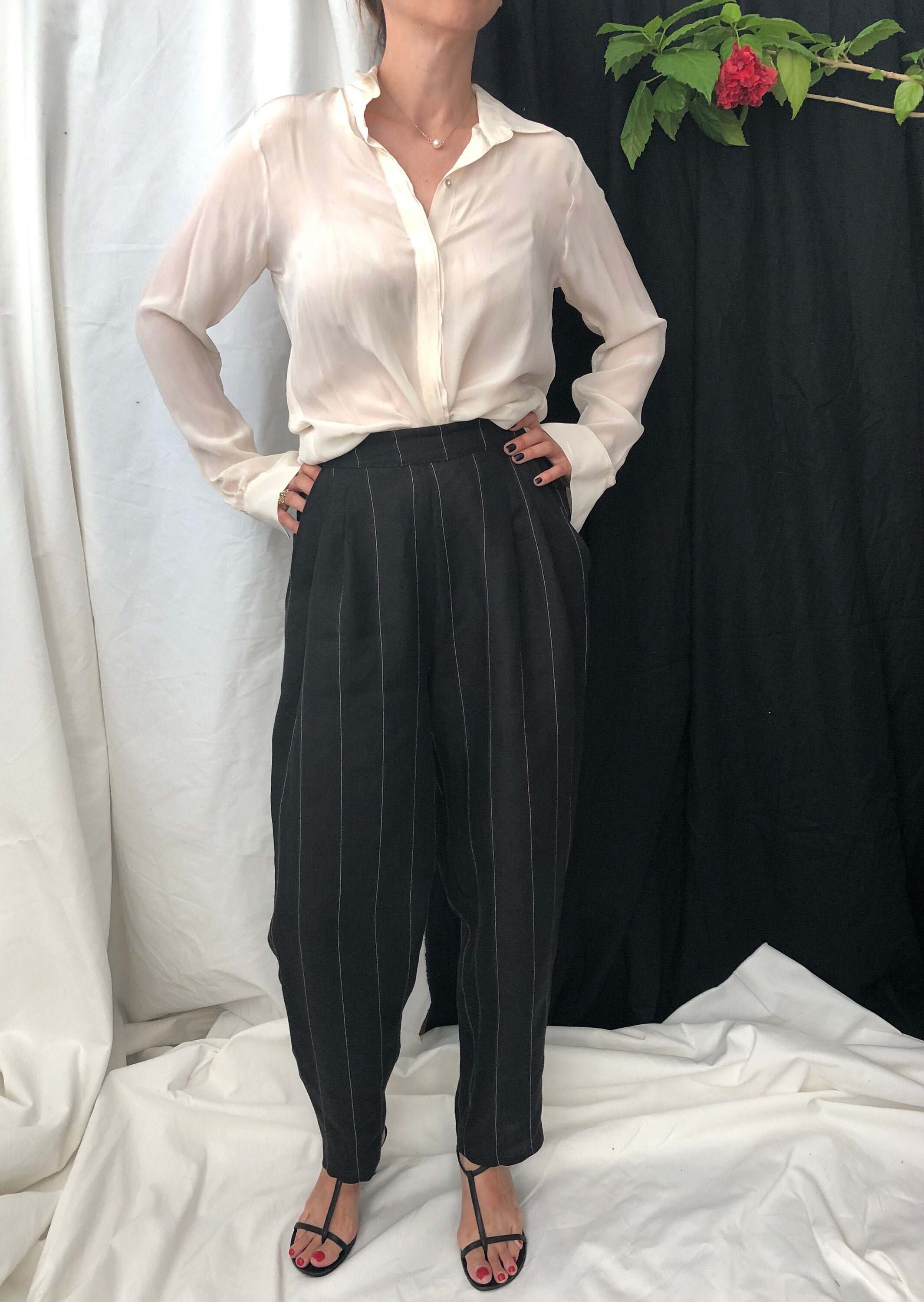 black linen high waisted pants