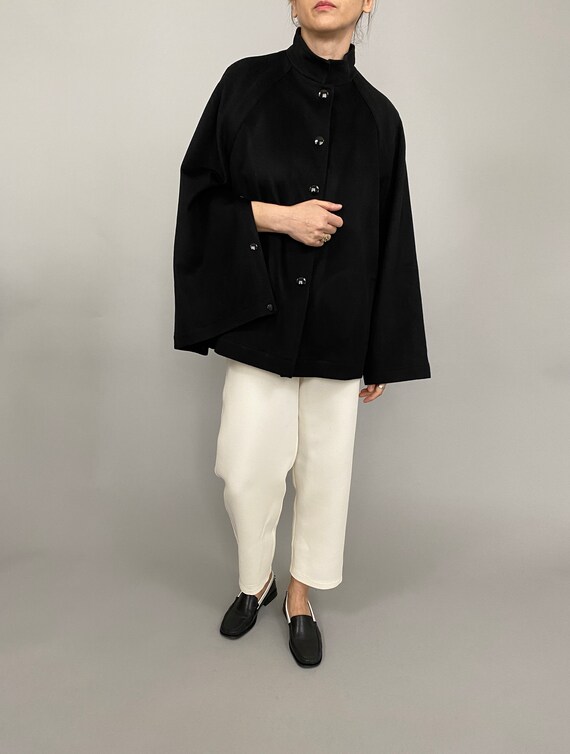Vintage S-M Black Wool Cape Jacket for 