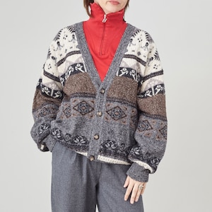 Vintage Soft Wool Cardigan in Neutral Colours, Oversized Unisex Design Preppy V-Neck Cardigan FTV1877