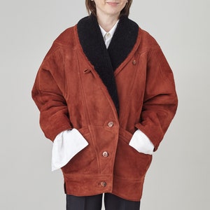 Vintage Brick Brown Shearling Coat | Women's Size M, Black Fur