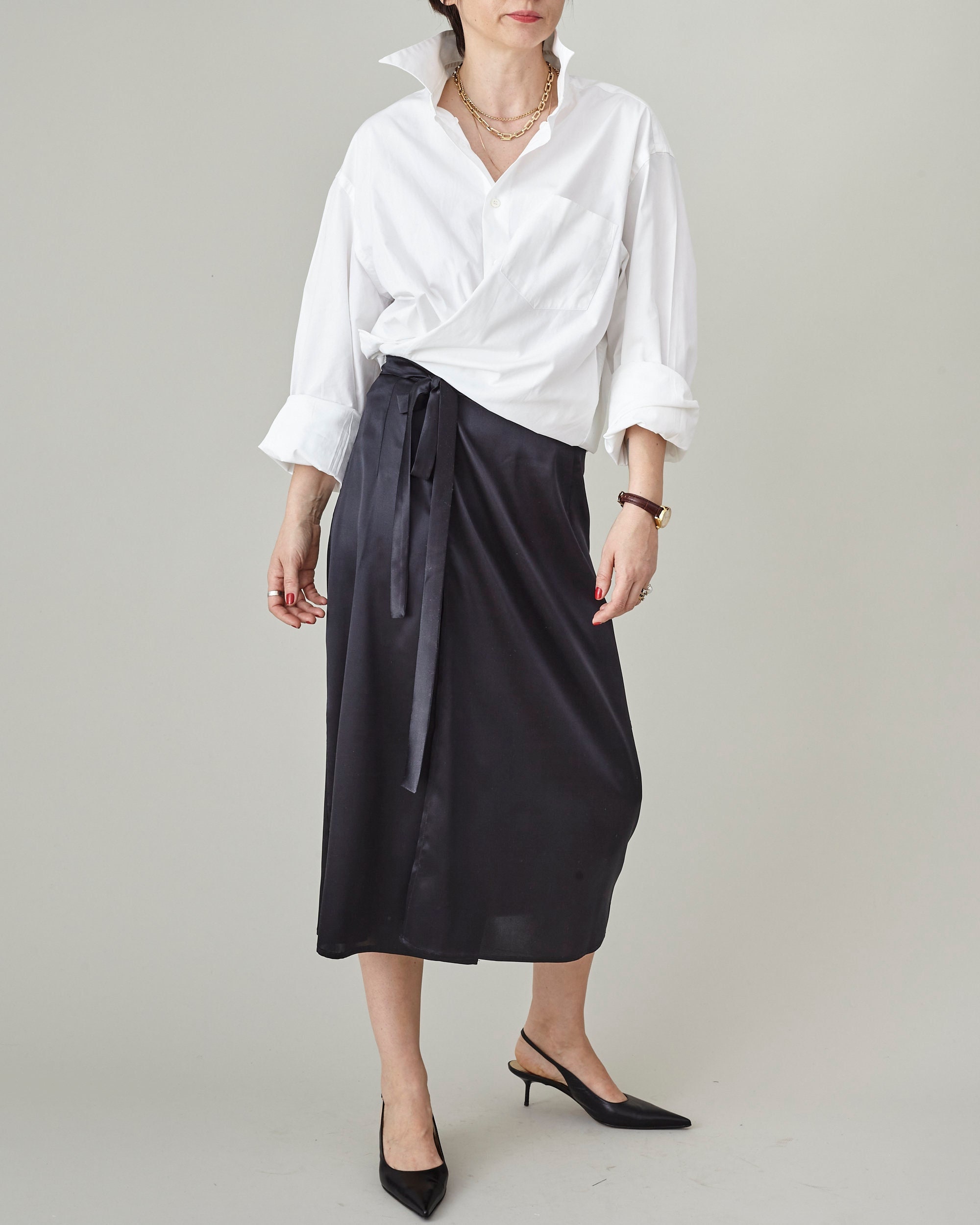 Handmade 100% Silk Tie-waist Skirt – Wrap Midi Straight Cut