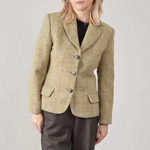 Vintage Max Mara Khaki Wool Blazer for Women Size XS IT 42, Plaid