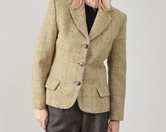 Vintage Max Mara Wool Blazer | Olive Plaid Single Breasted Suit Jacket, Size XS (IT42)