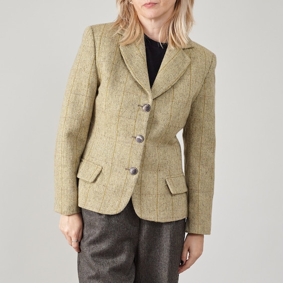 Vintage Max Mara Wool Blazer | Olive Plaid Single… - image 1