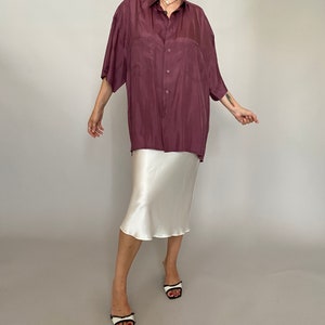 Vintage Silk Blouse for Women size L XL Paper Thin, Oversized Silk Blouse FTV939 image 2