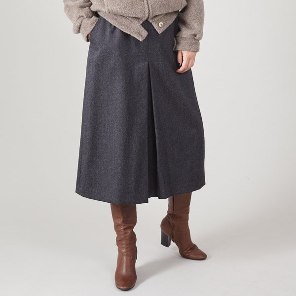Vintage Grey Wool Skirt for Women | A-Line Midi Skirt for Winter, Waist 26", with Pockets FTV2034