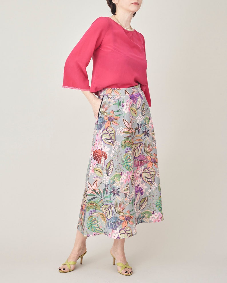 Floral Linen Skirt For Women A-Line Linen Skirt with Pockets Colourful Linen Skirt with Pockets FTN74_111LIN image 1