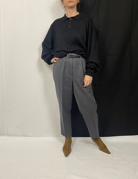 Vintage Cashmere Henley Sweater Size L | Black Sil