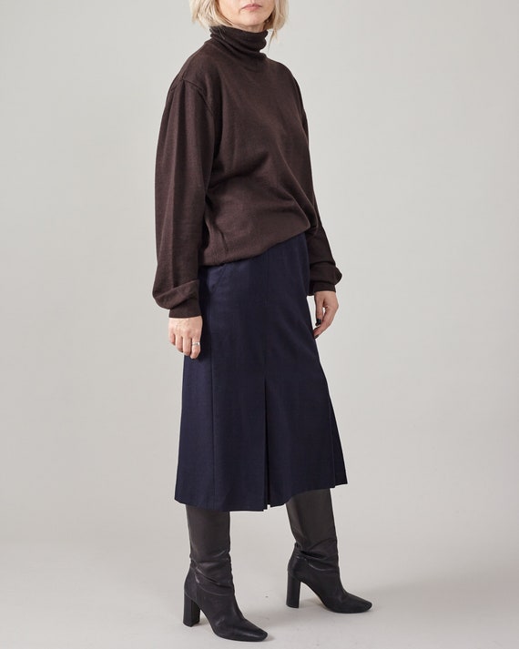 Vintage Navy Wool Midi Skirt for Women Size M - L… - image 4