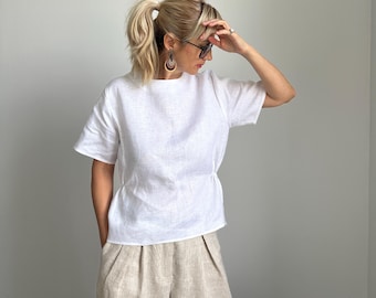 Linen Boxy Top Women | Minimalist T-Shirt