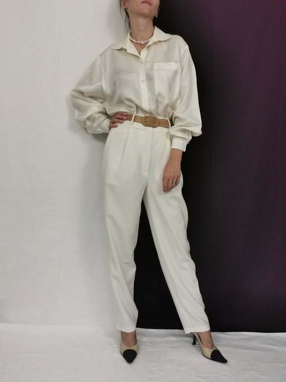 White Silk Blouse for women Size S - M | Vintage S