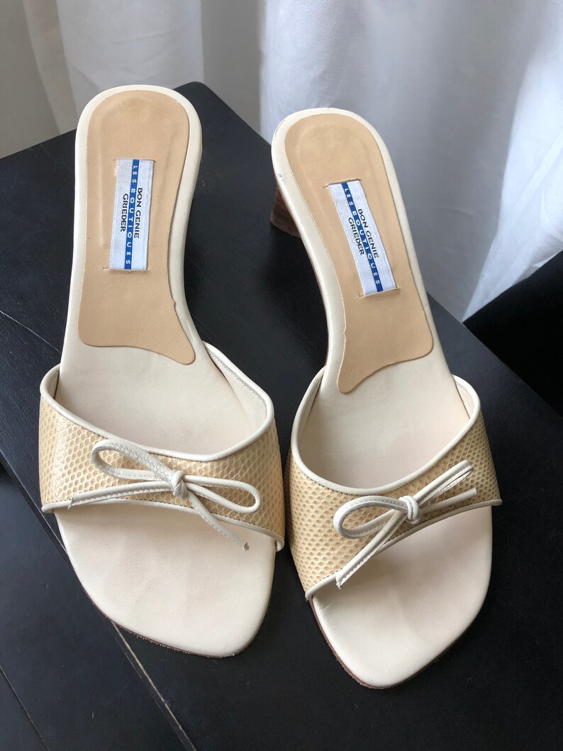 beige quilted mules