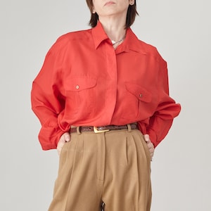 Vintage 100% Silk Blouse for Women Size L (IT46) | Oversized Red Silk Shirt from the 90's