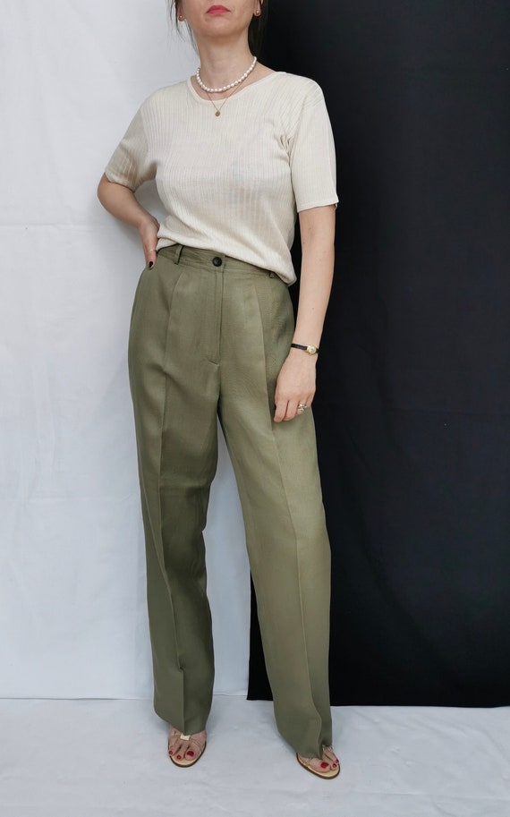 Silk Pants for Women Size S | Vintage Olive Silk P