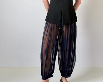 Silk Chiffon Balloon Pants, 100% Italian Crinkle with High Waist
