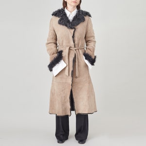 Vintage Shearling Coat with Tie Waist | Winter Fur Coat for Women Size S FTV1863