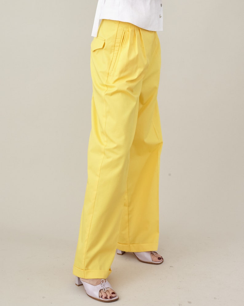 Women Cotton Pants in Bright Colors, with Loose Cut Design, Pleats and Belt Loops, Custom Sizes Available image 3