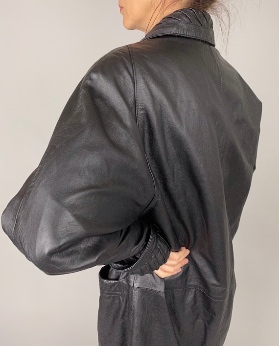 Abrigo de cuero negro vintage mujer talla S FTV995 - Etsy España