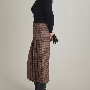 Wool Pleated Skirt for Women Plaid Brown Wool Skirt below the knees with one welt pocket, belt loops. Fully lined. FTN59_100WOL image 3