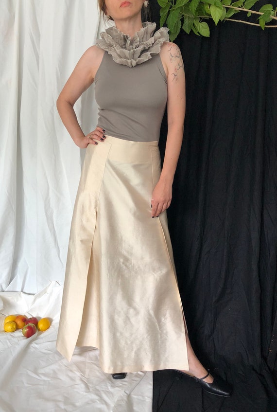 silk maxi skirt white