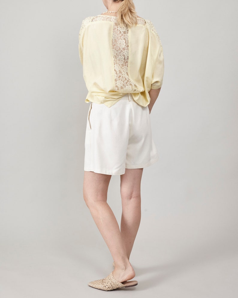 Vintage Butter Yellow Silk Blouse, Lace Detail, Oversized Fit, Women's S-L, Perfect for Summer and Daily Chic image 5