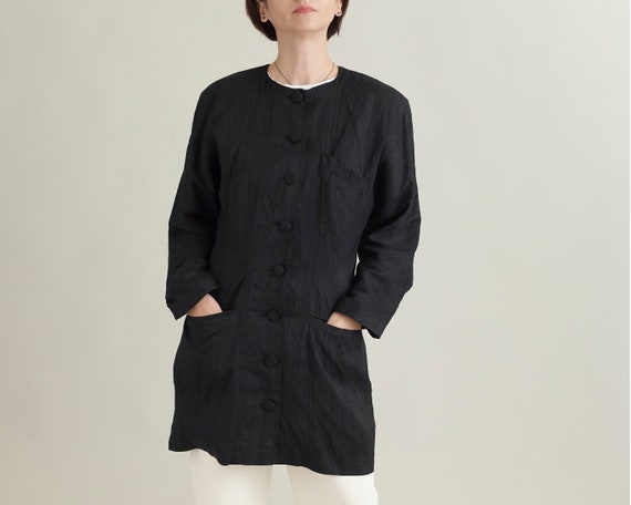 Vintage Silk Blazer for Women Size S-M | Black Si… - image 1