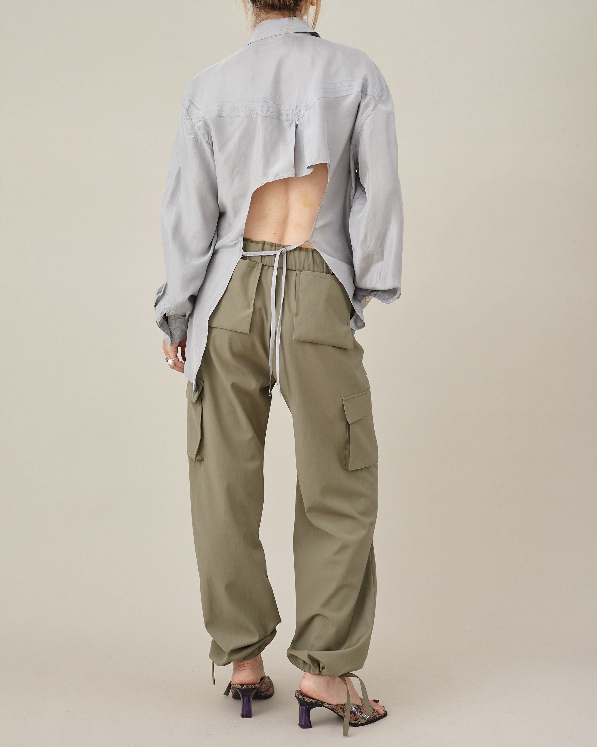 Ladies - Green Linen-Blend Cargo Pants - Size: 20 - H&M