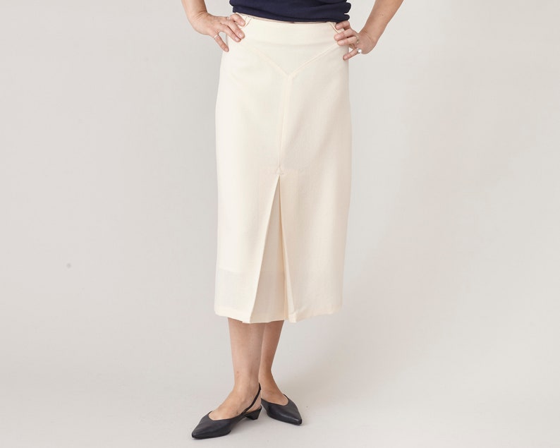 Custom Made Wool Skirt with Yoke and Double Pleat A-Line, Midi Wool Skirt for Chic Business Outfits, More Colors Available FTN49_61WOL image 1