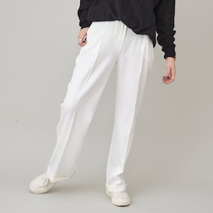 White Wool Pants for Women, Pleated, High Waist Straight-Leg Tailored Trousers with Ironed Crease, Elegant Bottoms for Formal Outfits
