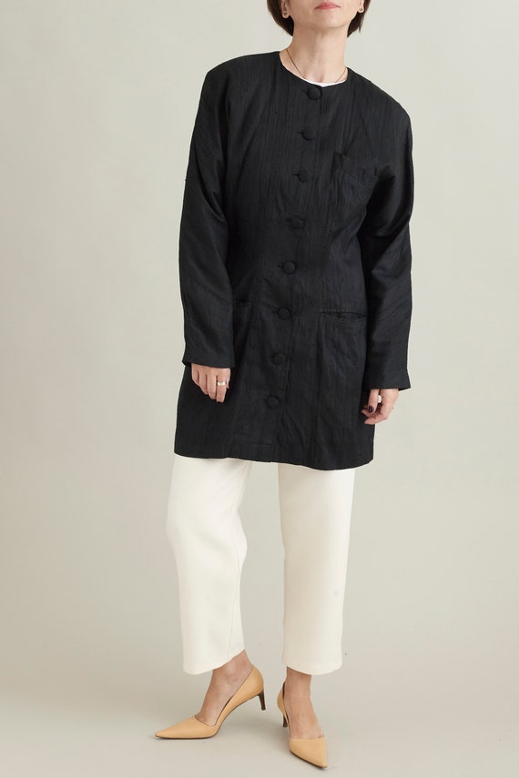 Vintage Silk Blazer for Women Size S-M | Black Si… - image 2
