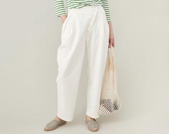 Broek van ruwe zijde met hoge taille | Asymmetrische broek van natuurlijke zijde