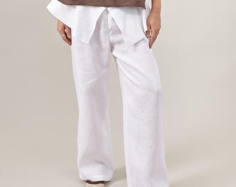 Peplum Pants for Women | Wide Leg White Linen Trousers