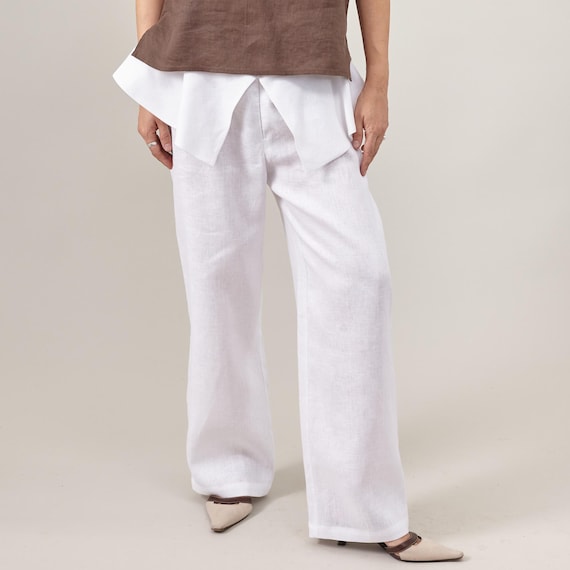Peplum Pants for Women | Wide Leg White Linen Trousers - Etsy