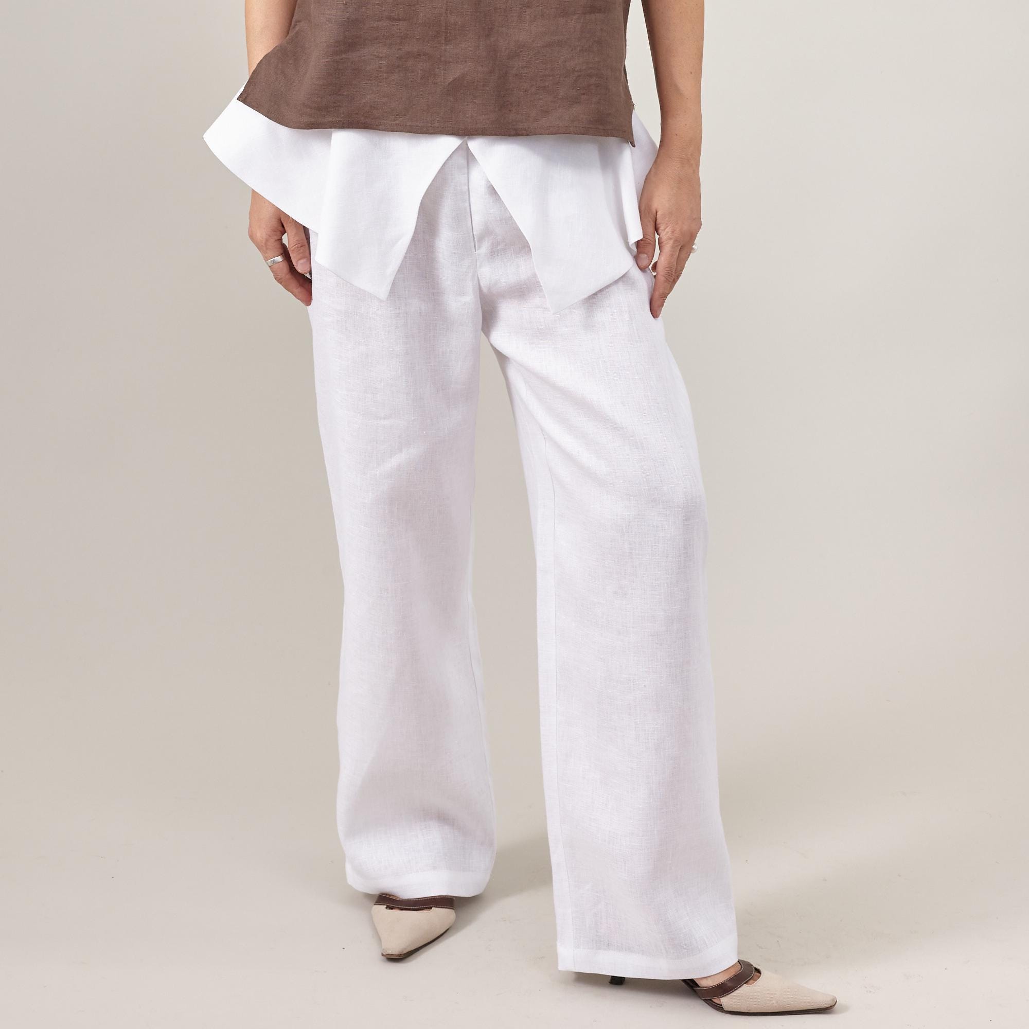Peplum Pants for Women | Wide Leg White Linen Trousers - Etsy