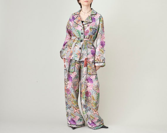 Two Piece Linen Set for Women Linen Set Pyjama Style Colourful Linen Set  With Wide Leg Pants Garden Party Outfit 
