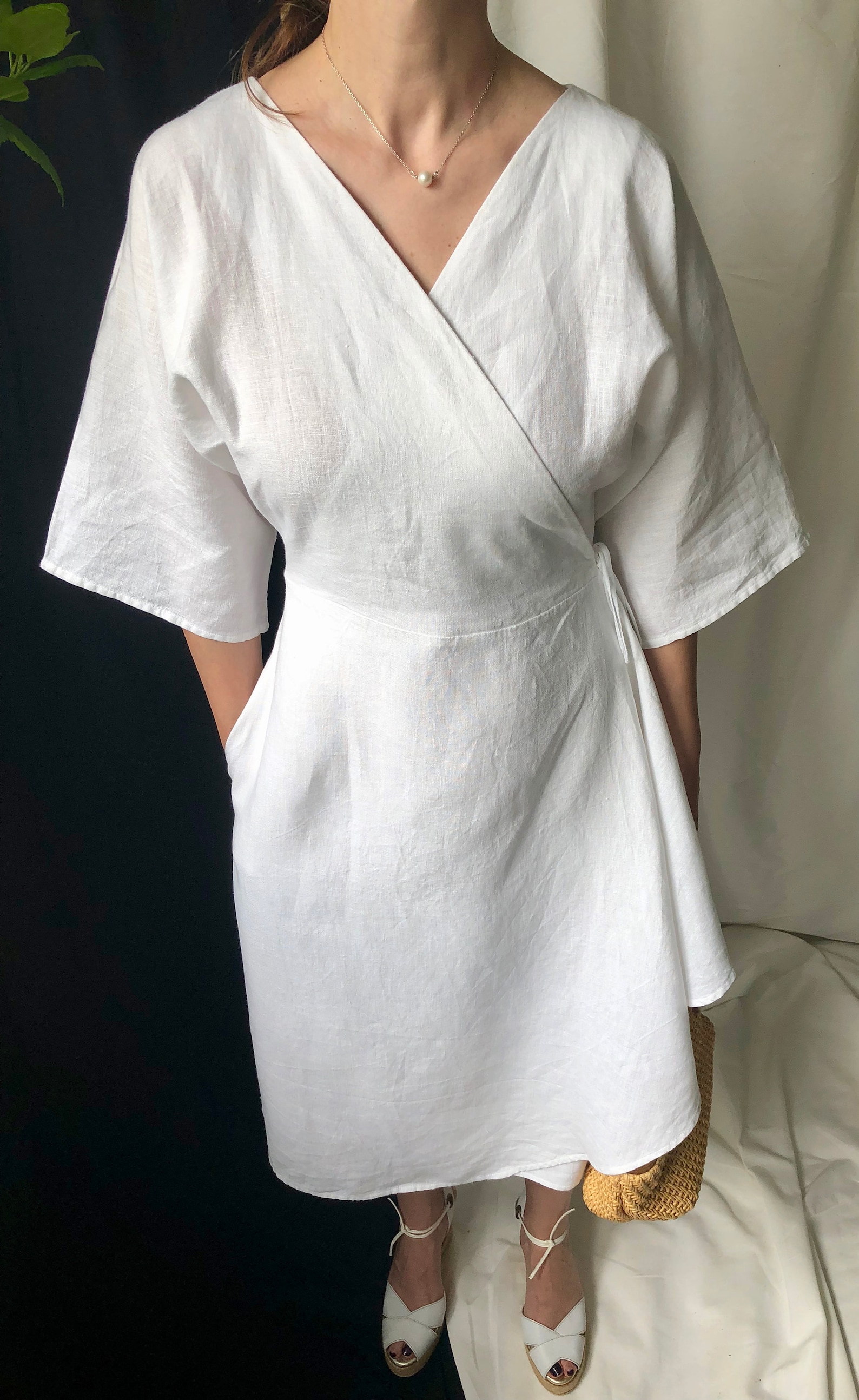 Handmade White Linen Wrap Dress Size XS S M L FTN72LIN Etsy