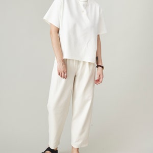 Raw Silk Short Sleeve Top for Women White Silk Summer Blouse Custom Silk T-Shirt image 2
