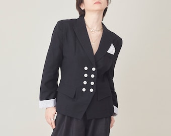Vintage Black Linen Blazer for Women Size S - M | Double Breasted Blazer | Summer Blazer FTV1428