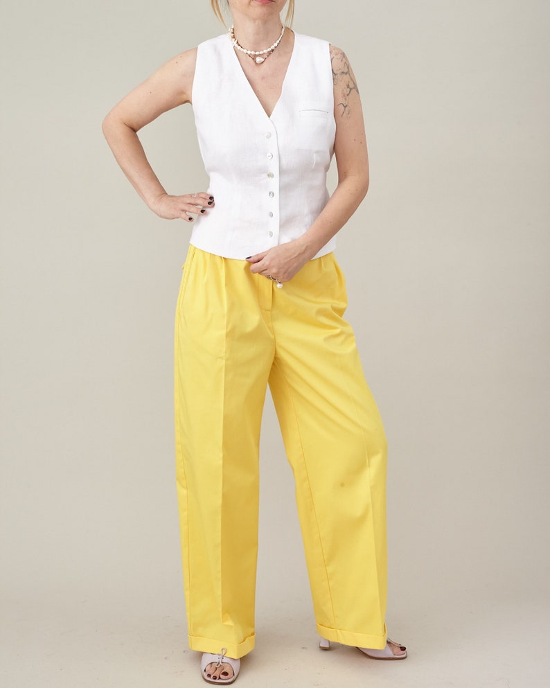 Women Cotton Pants in Bright Colors, with Loose Cut Design, Pleats and Belt Loops, Custom Sizes Available image 1