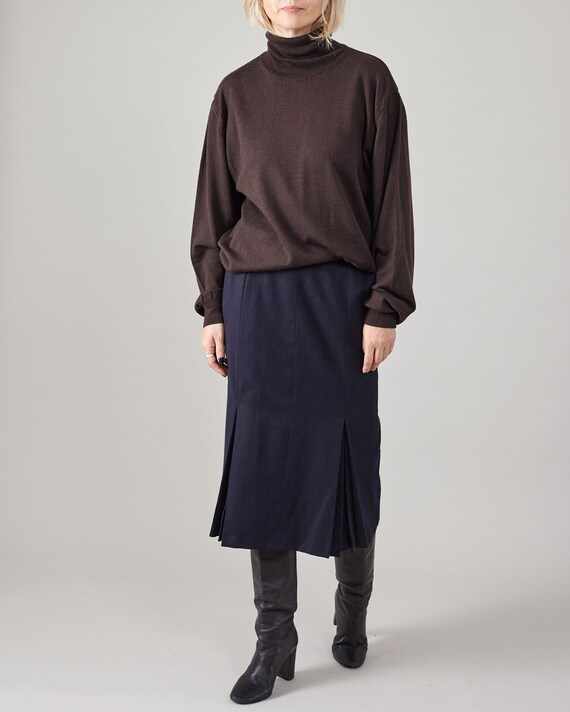 Vintage Navy Wool Midi Skirt for Women Size M - L… - image 2