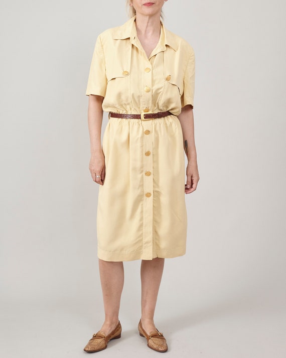 slim fit dress slacks Belted Midi Dress With Gold Buttons